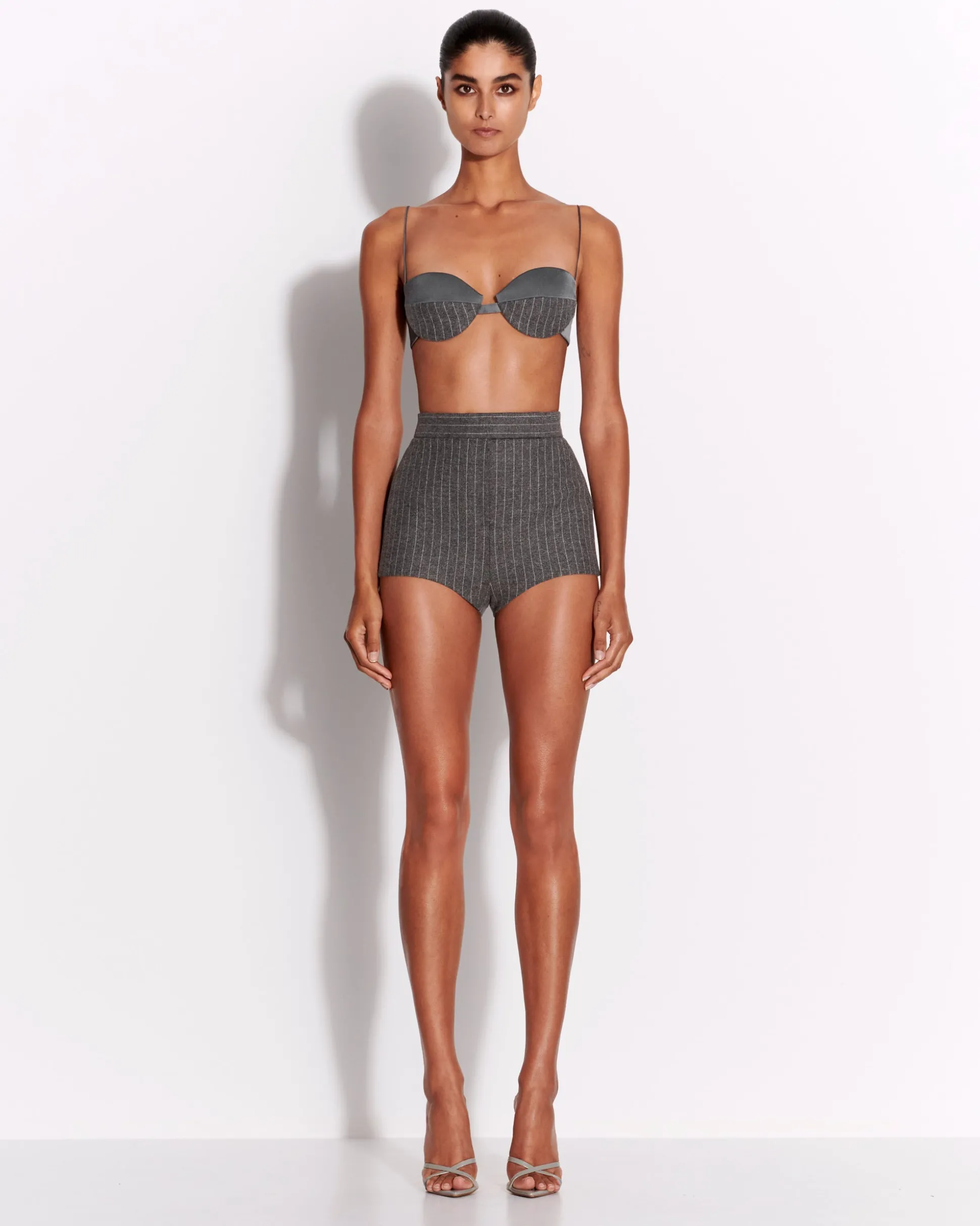 Bra Top in Wool Pinstripe