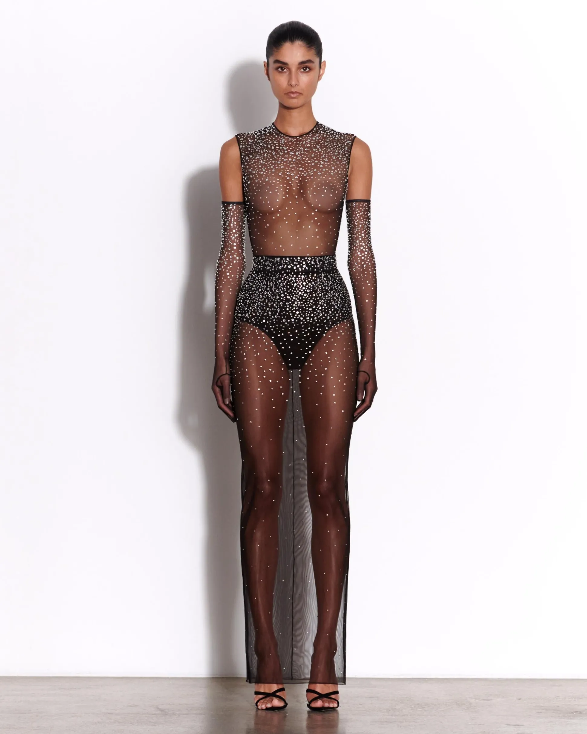 Crew Bodysuit in Crystal Mesh