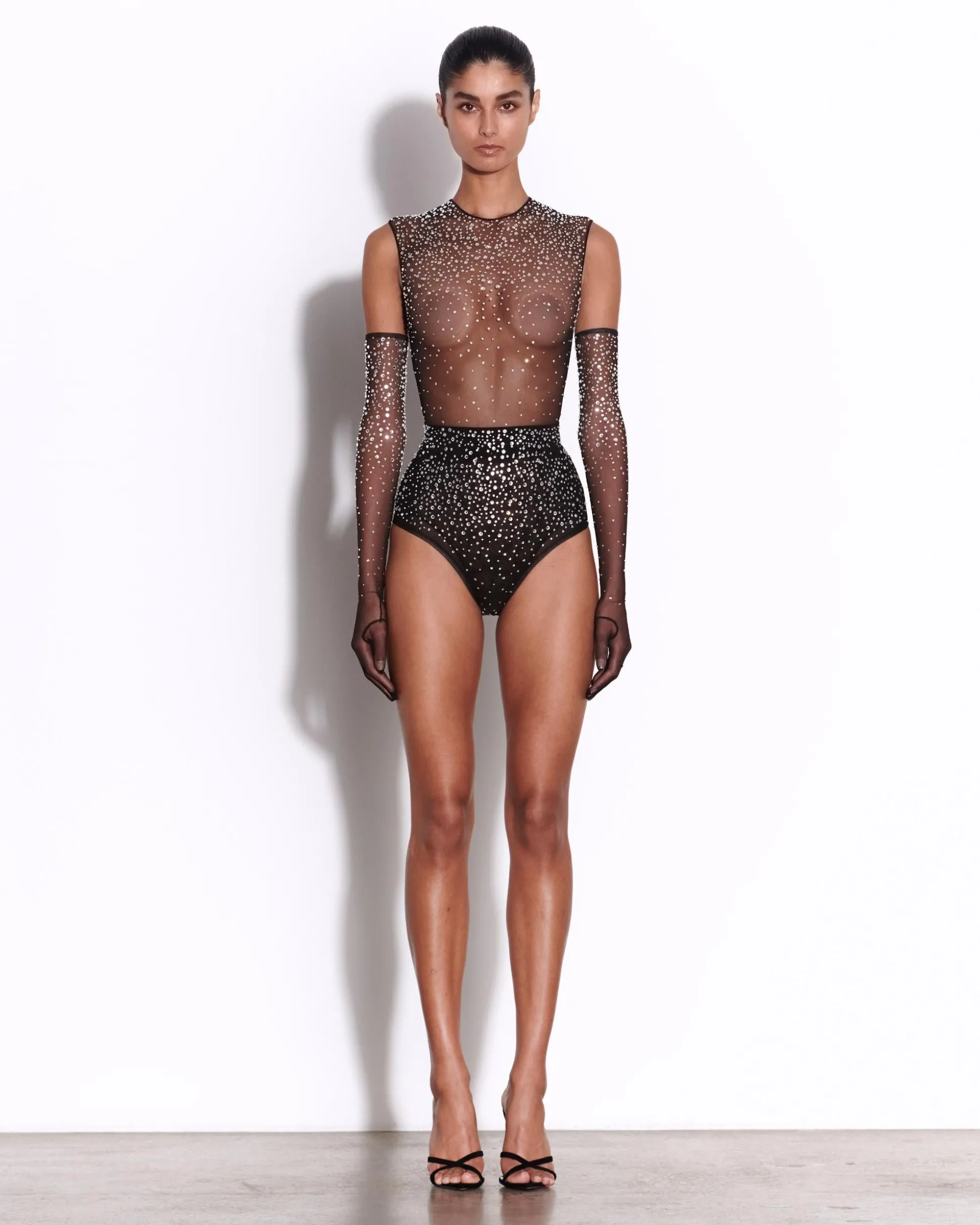 Crew Bodysuit in Crystal Mesh