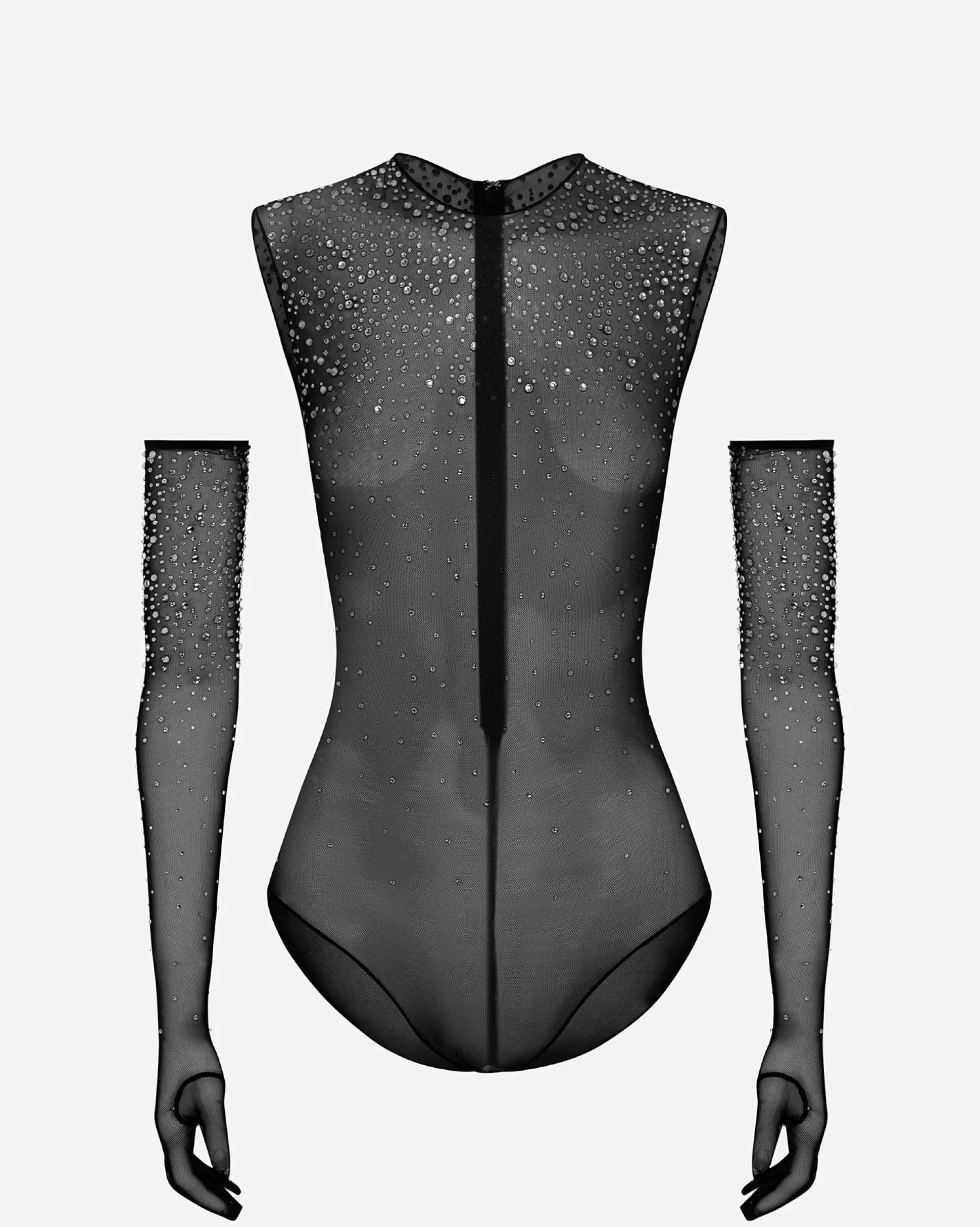 Crew Bodysuit in Crystal Mesh