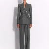 Double Breasted Fitted Blazer in Wool Pinstripe