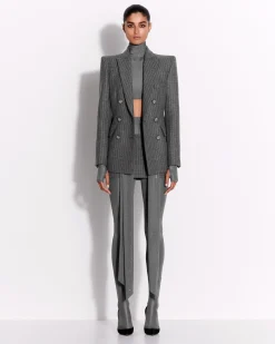Double Breasted Fitted Blazer in Wool Pinstripe