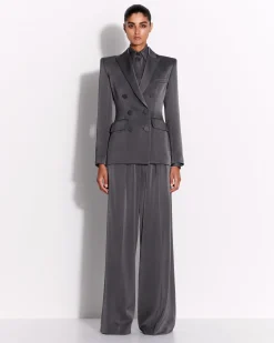 Double Breasted Fitted Blazer in Satin Crepe