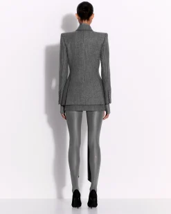 Double Breasted Fitted Blazer in Wool Pinstripe