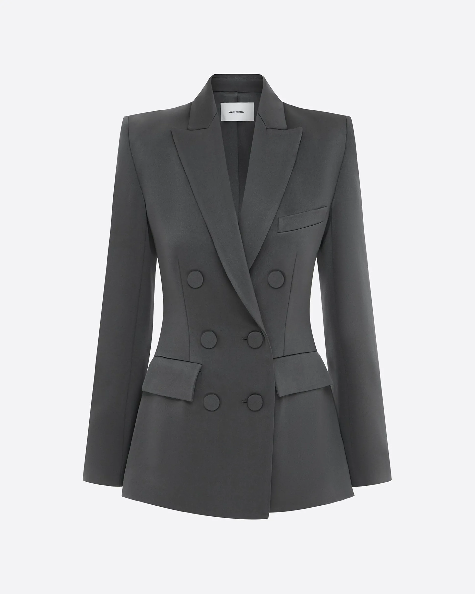 Double Breasted Fitted Blazer in Satin Crepe