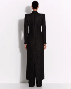 Double Breasted Fitted Coat in Wool Pinstripe