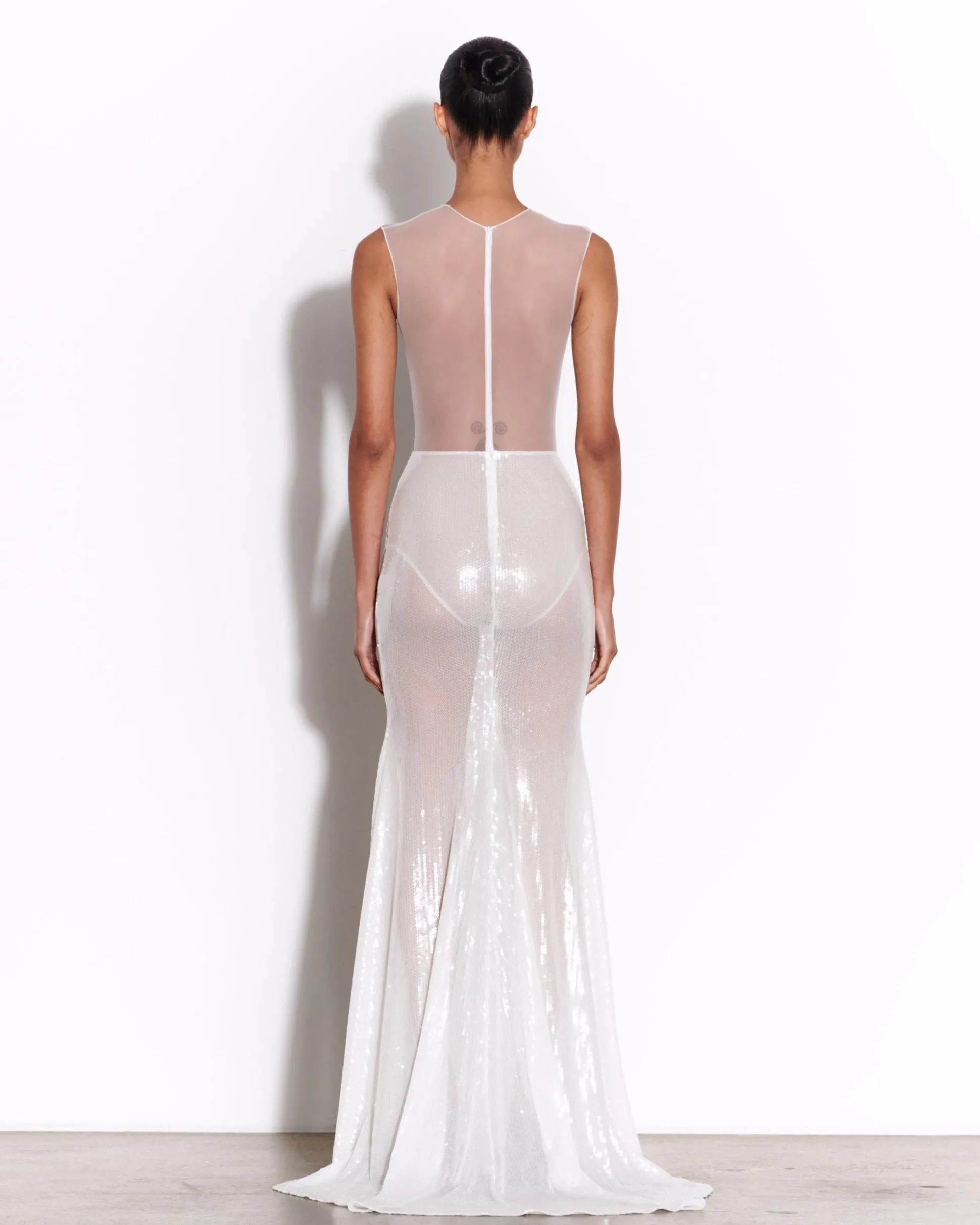 Drape Gown in Fine Mesh and Sequin