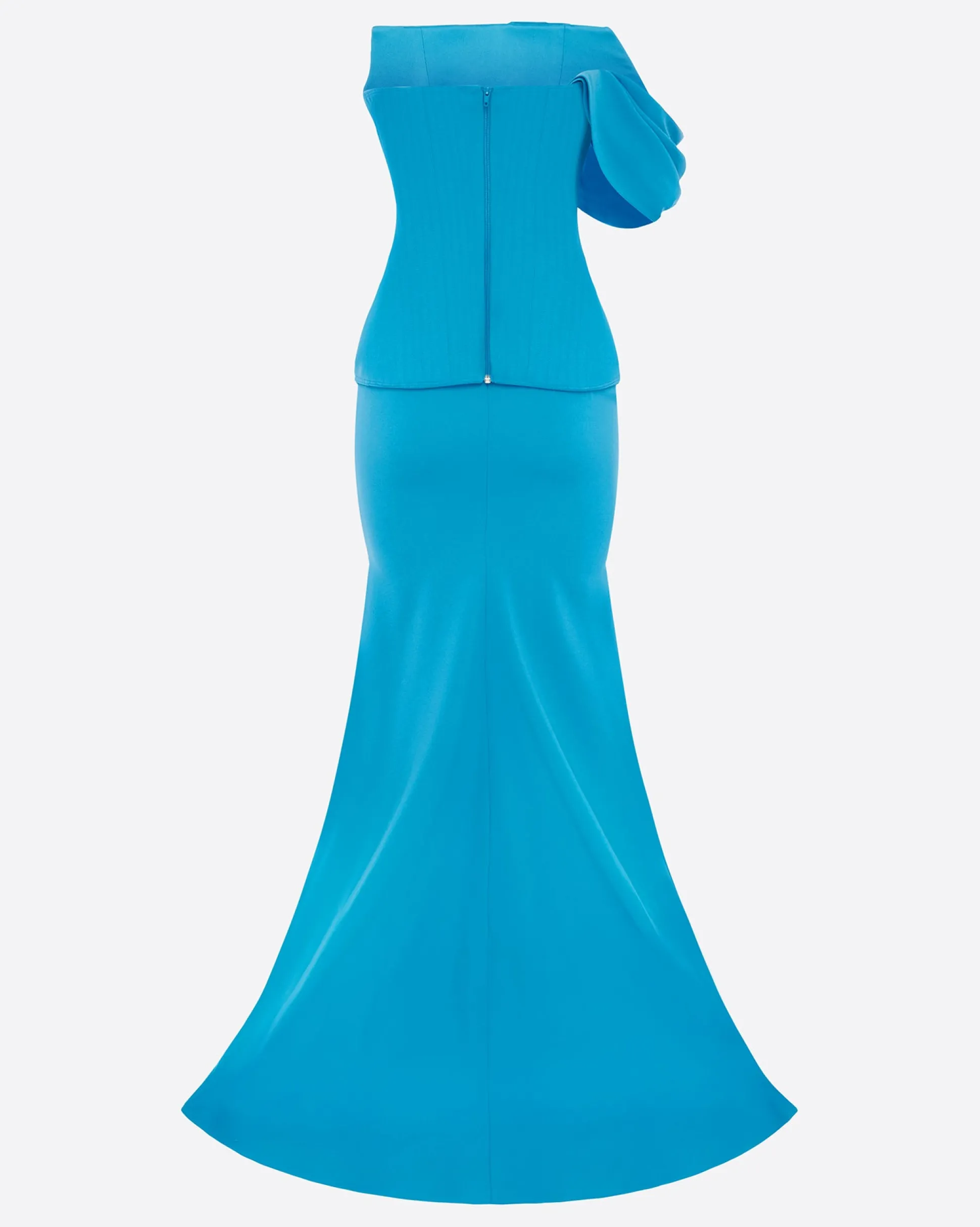 Draped Sleeve Longline Corset Gown in Crepe