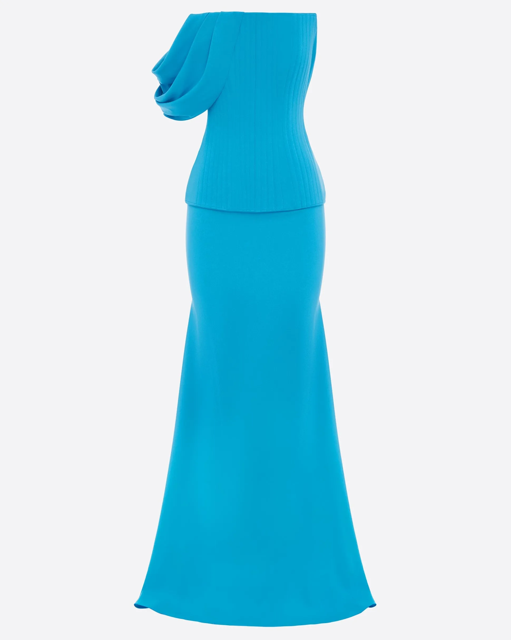 Draped Sleeve Longline Corset Gown in Crepe