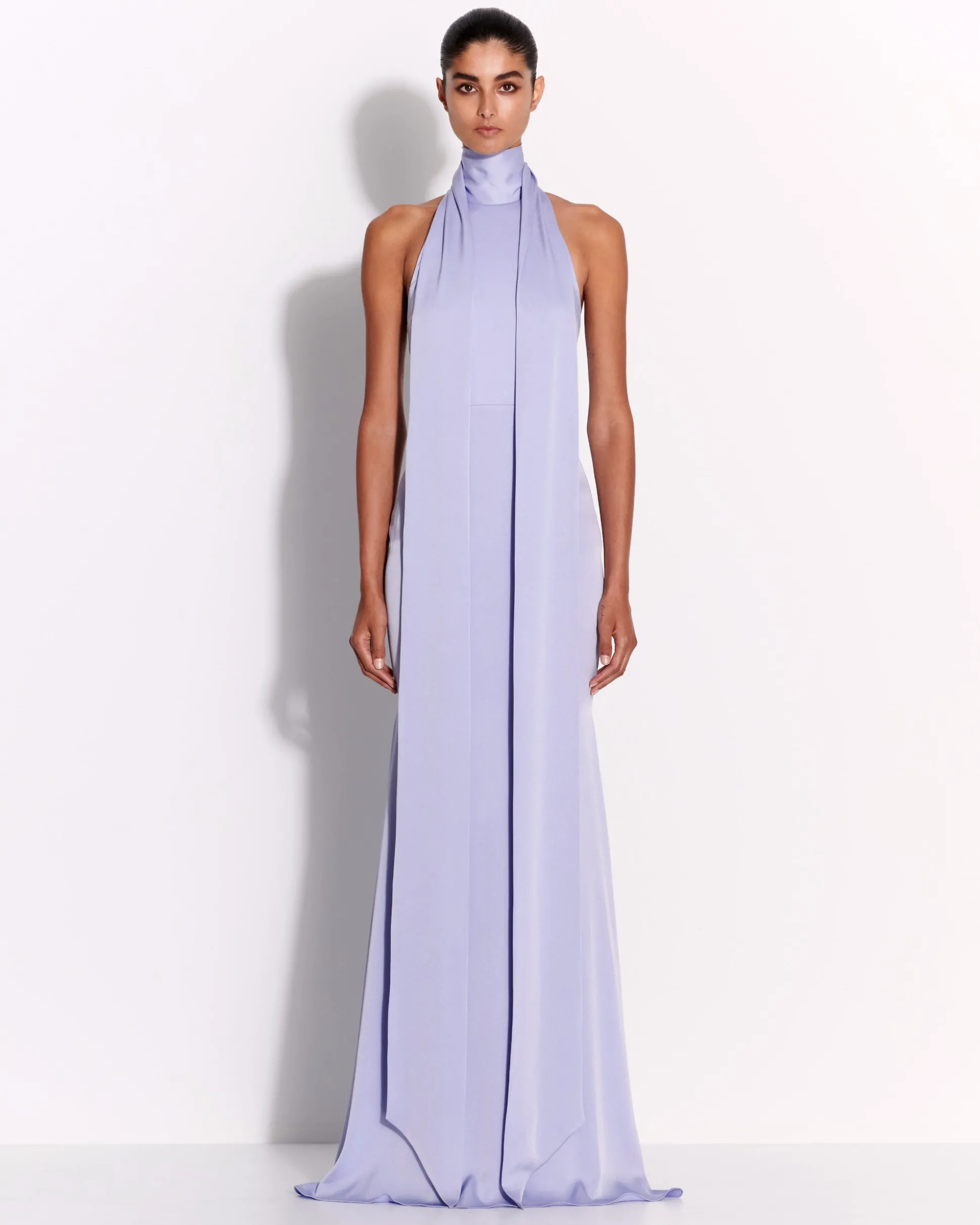 Halter Scarf Gown in Satin Crepe