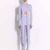 Long Sleeve Scarf Crop Top in Crystal Jersey
