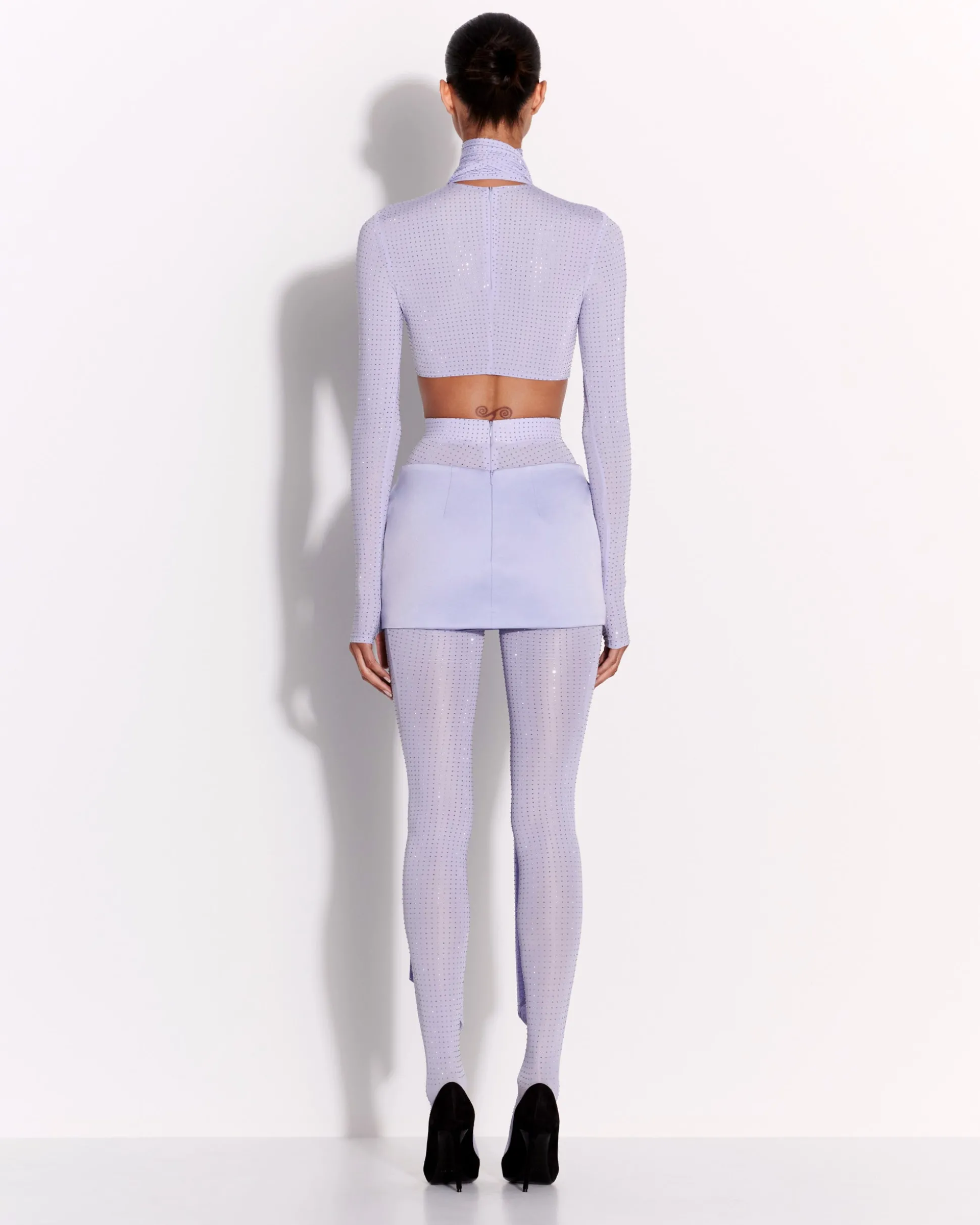 Long Sleeve Scarf Crop Top in Crystal Jersey