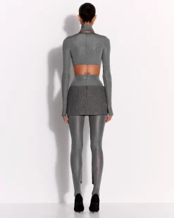 Long Sleeve Scarf Crop Top in Crystal Jersey
