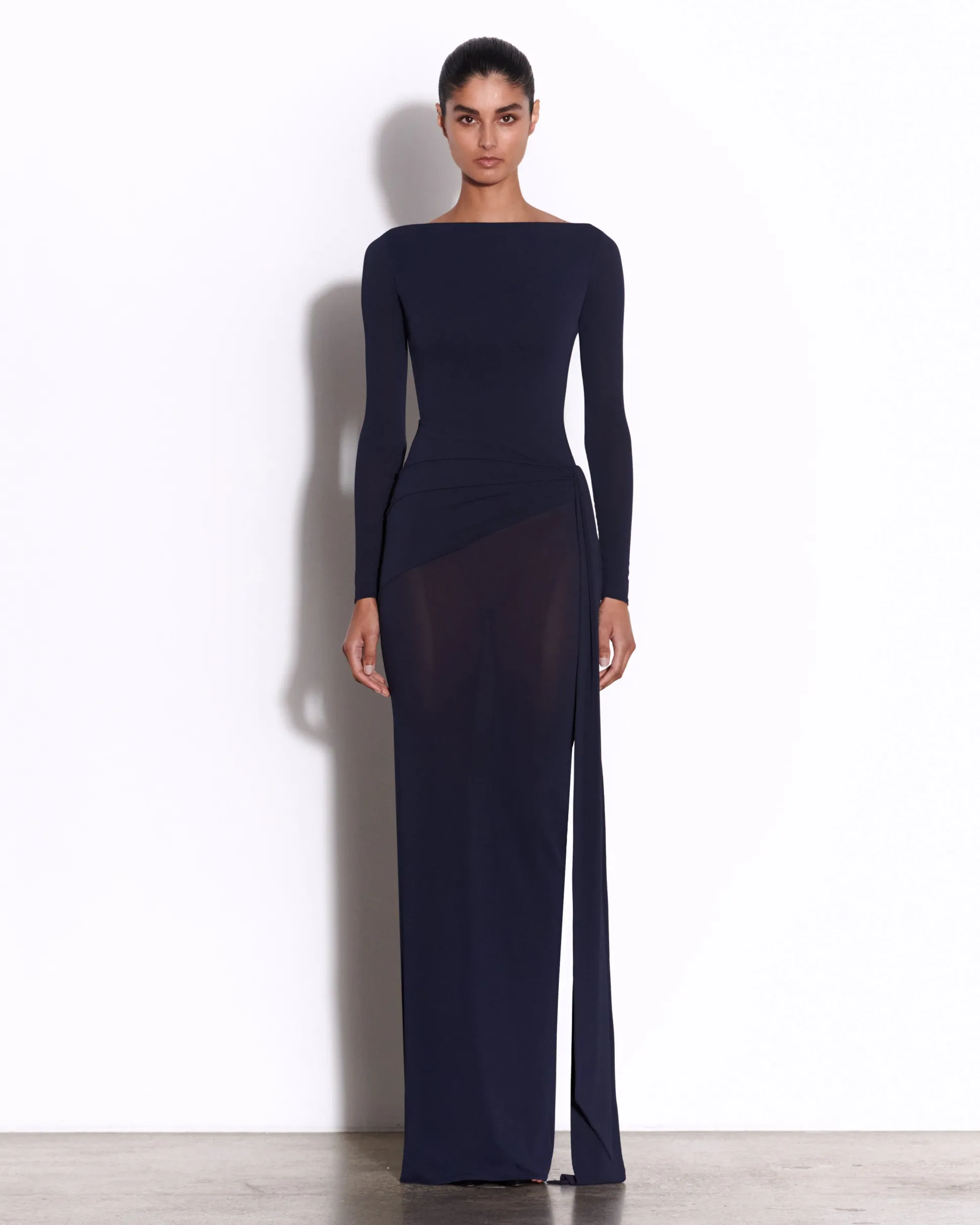 Long Sleeve Twist Column in Crepe Jersey