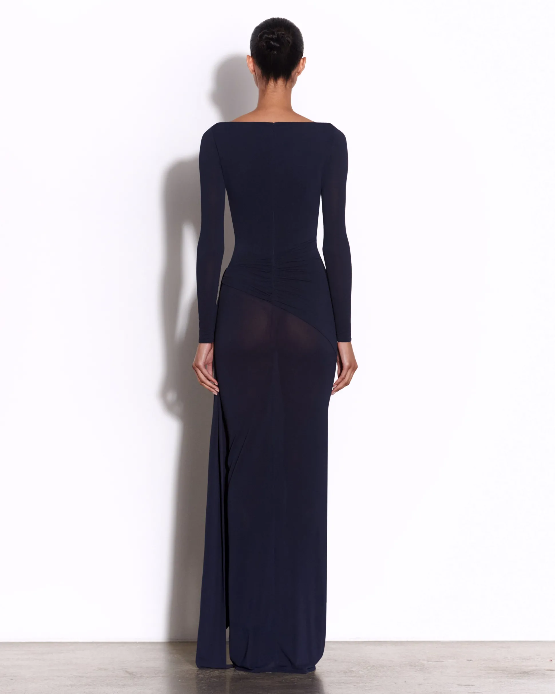 Long Sleeve Twist Column in Crepe Jersey