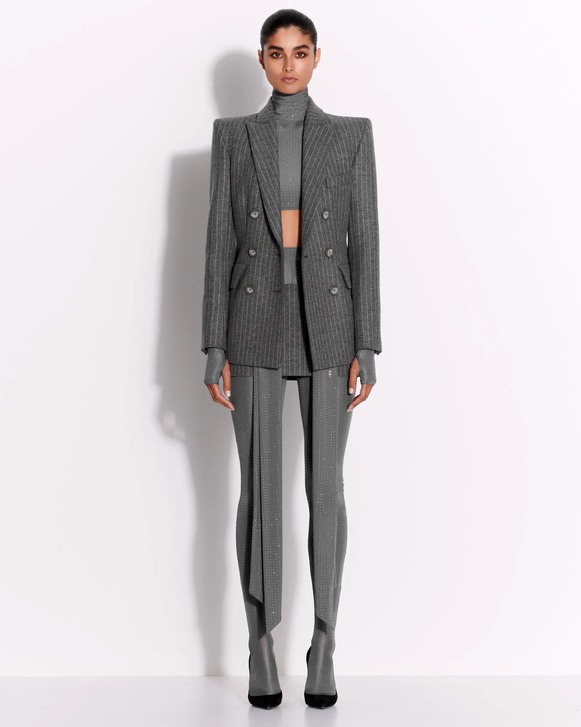 Low Rise Mini Skirt in Wool Pinstripe