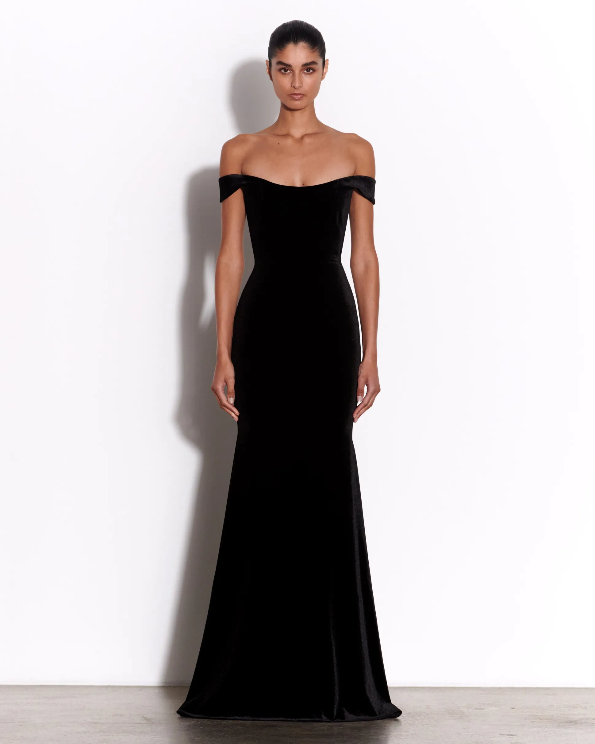 Off Shoulder Corset Gown in Velvet