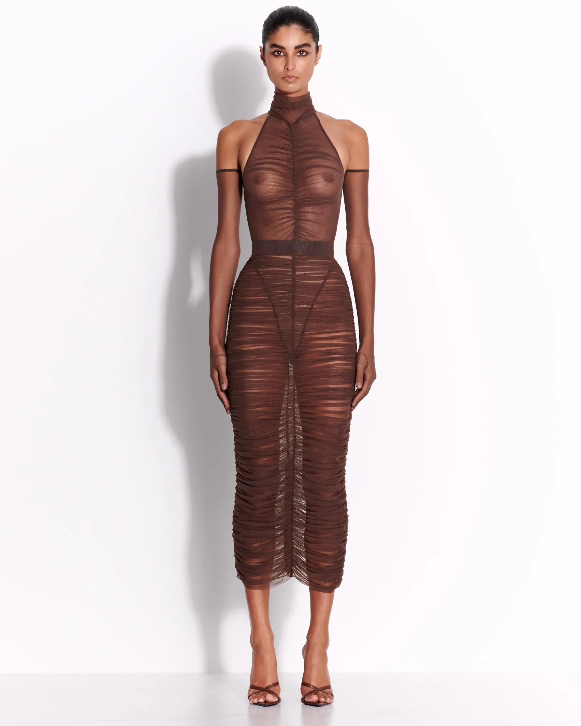 Ruched Skirt in Fine Mesh