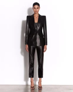 Single Breasted Fitted Blazer in Leather