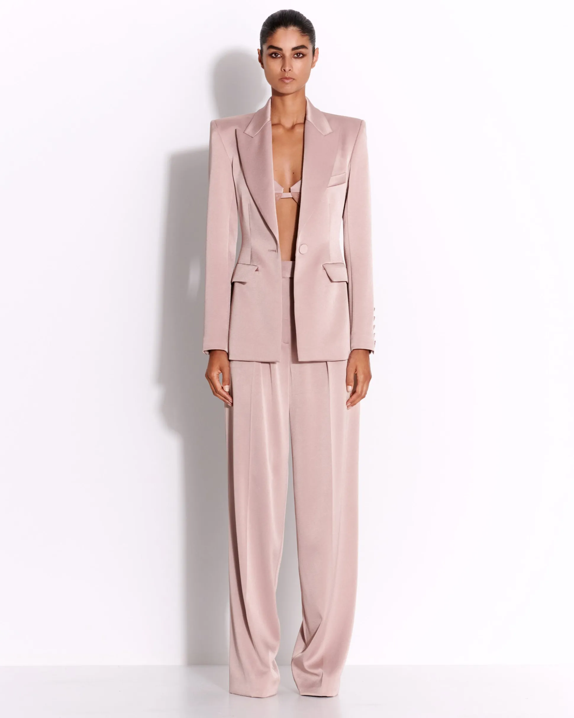 Single Breasted Fitted Blazer in Satin Crepe