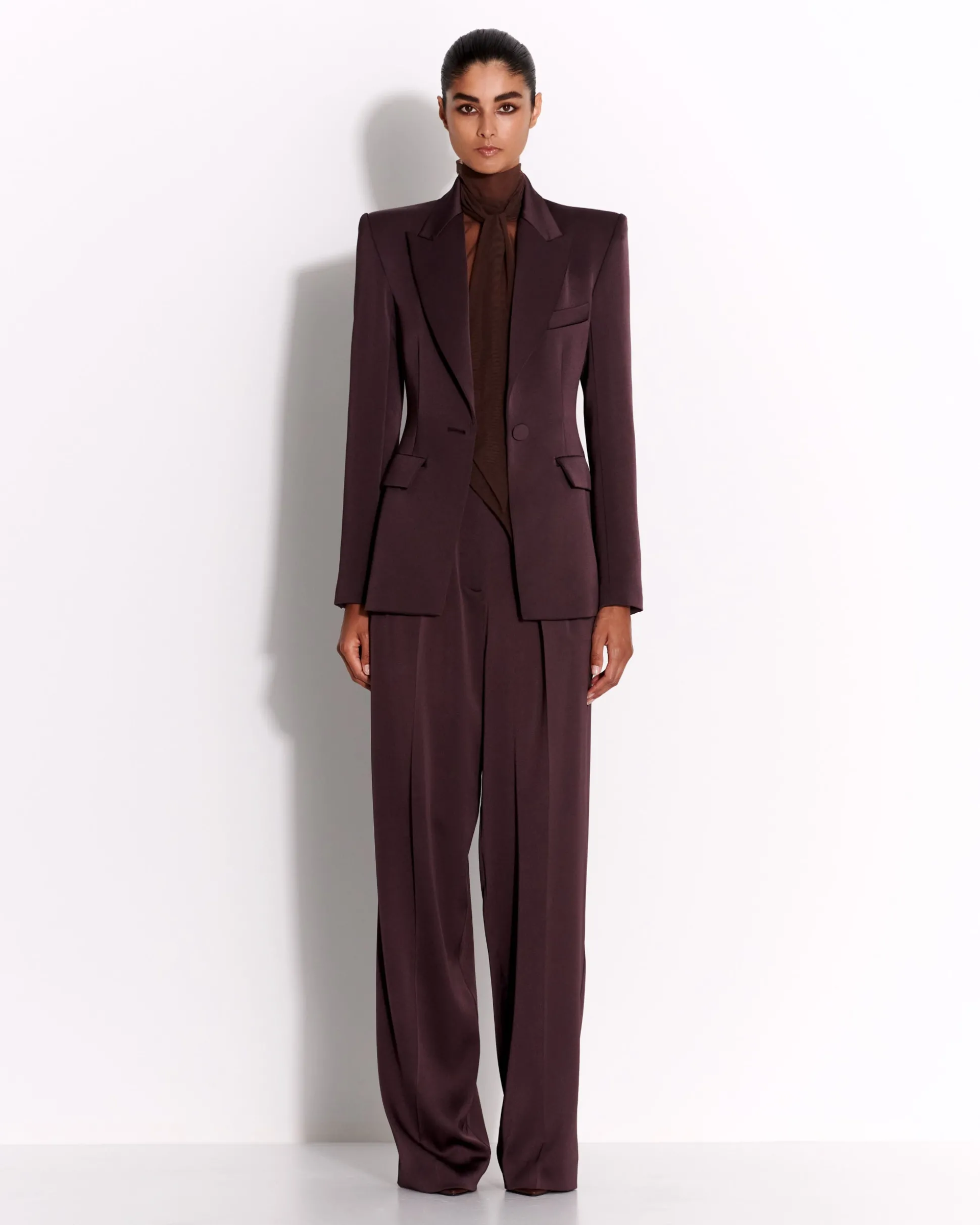 Single Breasted Fitted Blazer in Satin Crepe