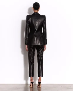 Single Breasted Fitted Blazer in Leather