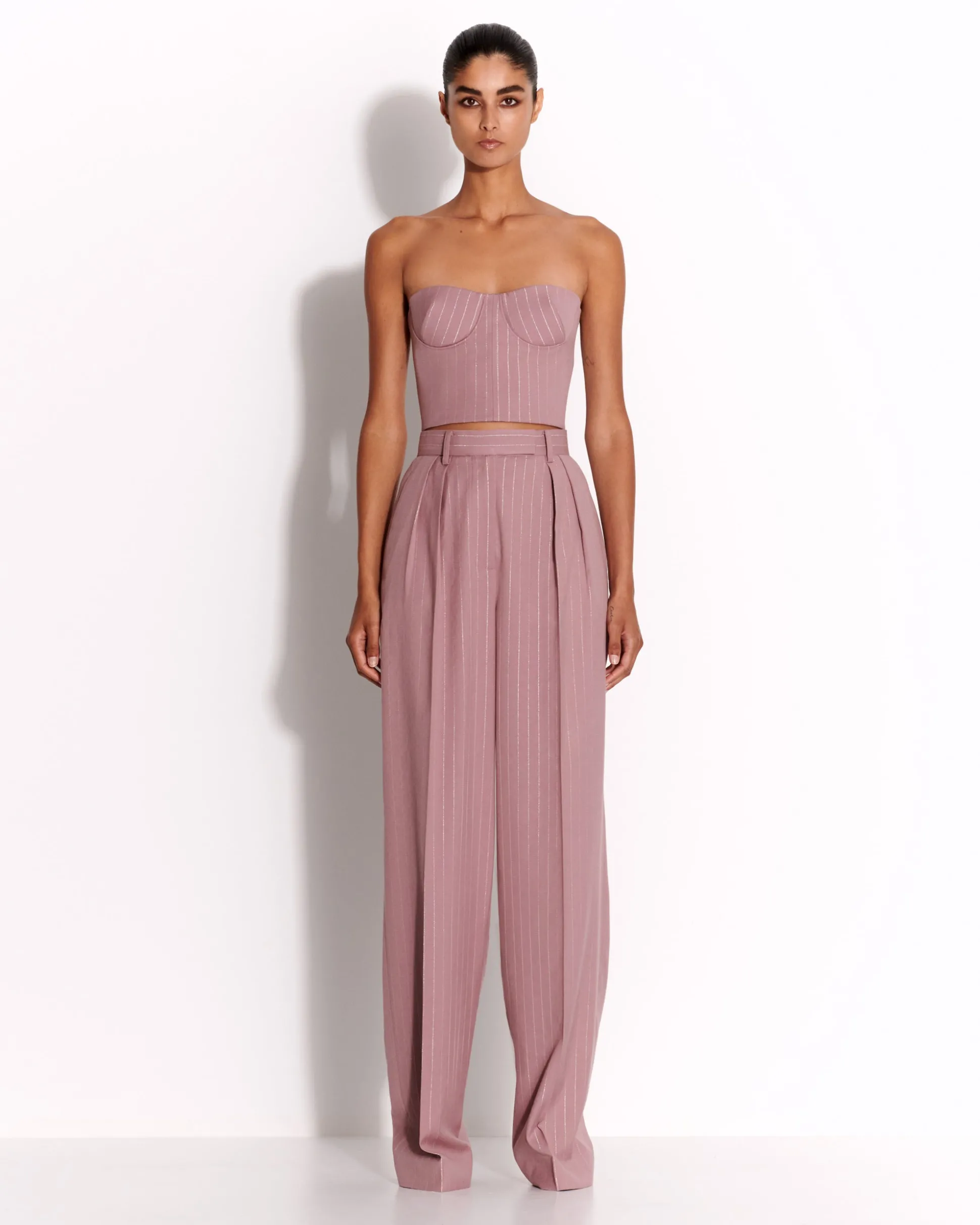 Strapless Crop Top in Lurex Pinstripe