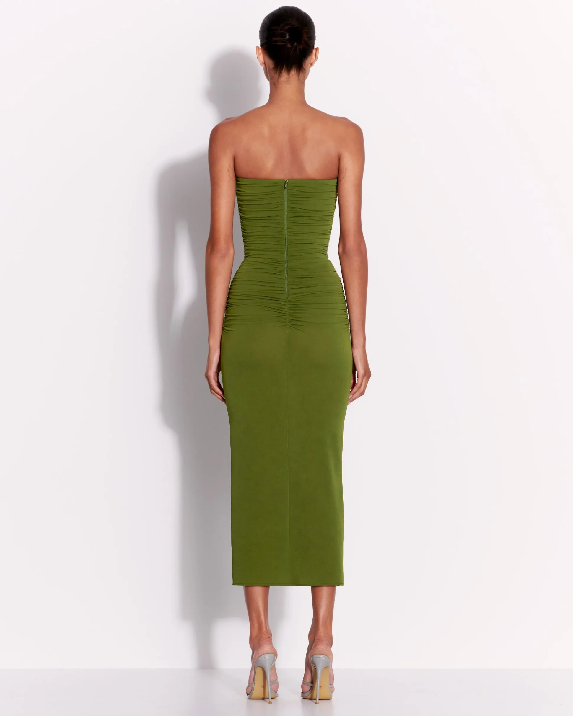 Strapless Sweetheart Ruched Dress in Crepe Jersey
