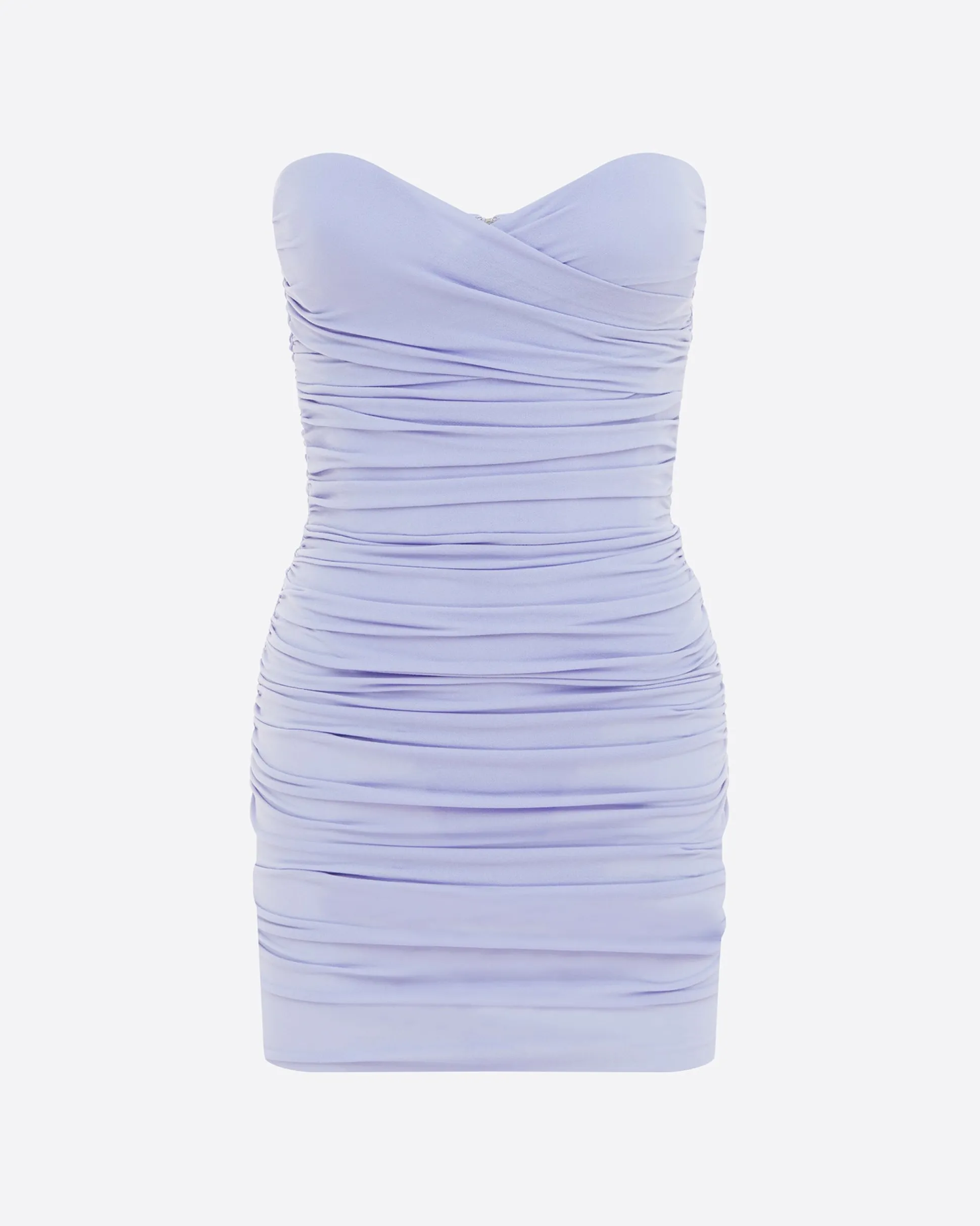 Strapless Sweetheart Ruched Mini Dress in Crepe Jersey