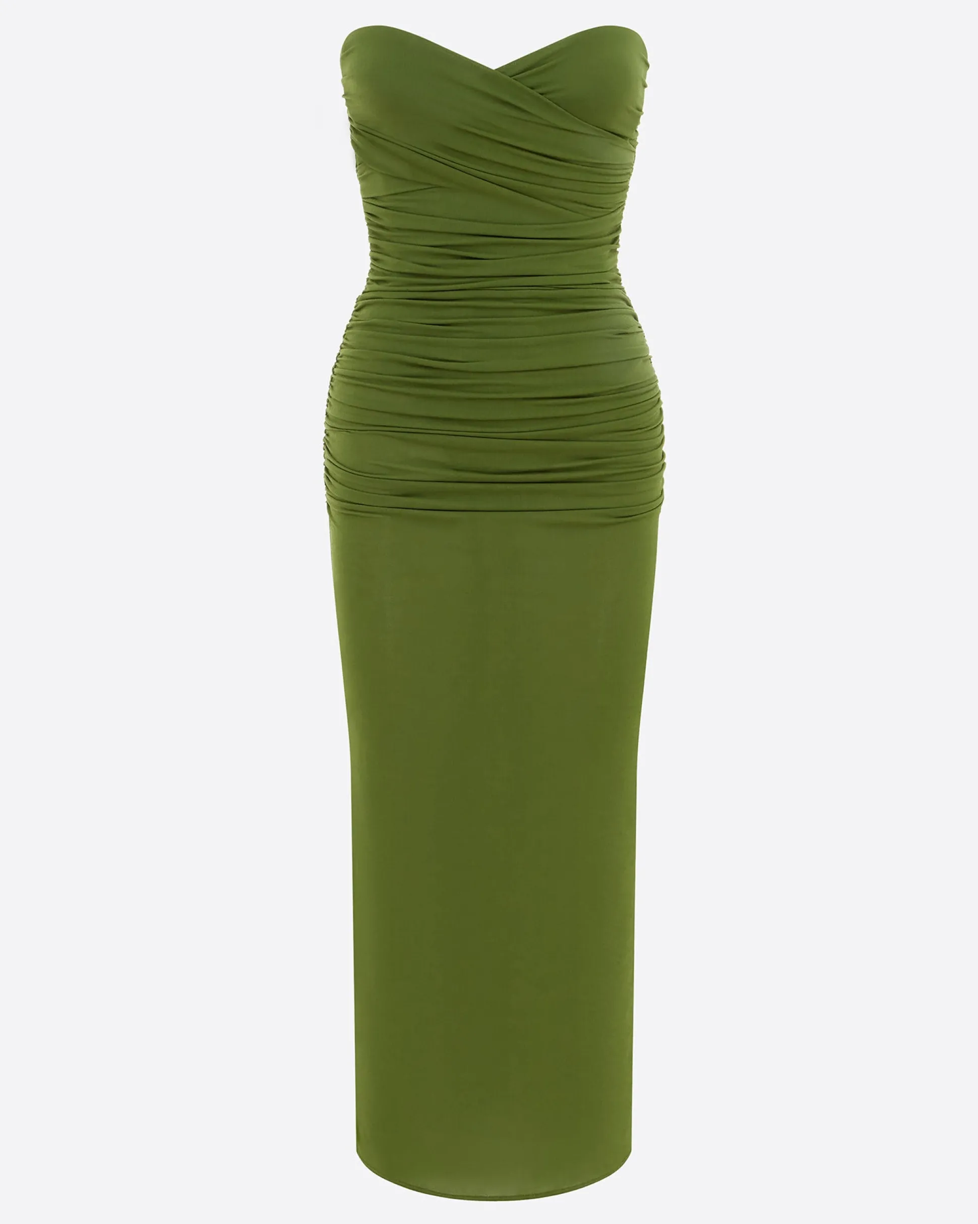 Strapless Sweetheart Ruched Dress in Crepe Jersey