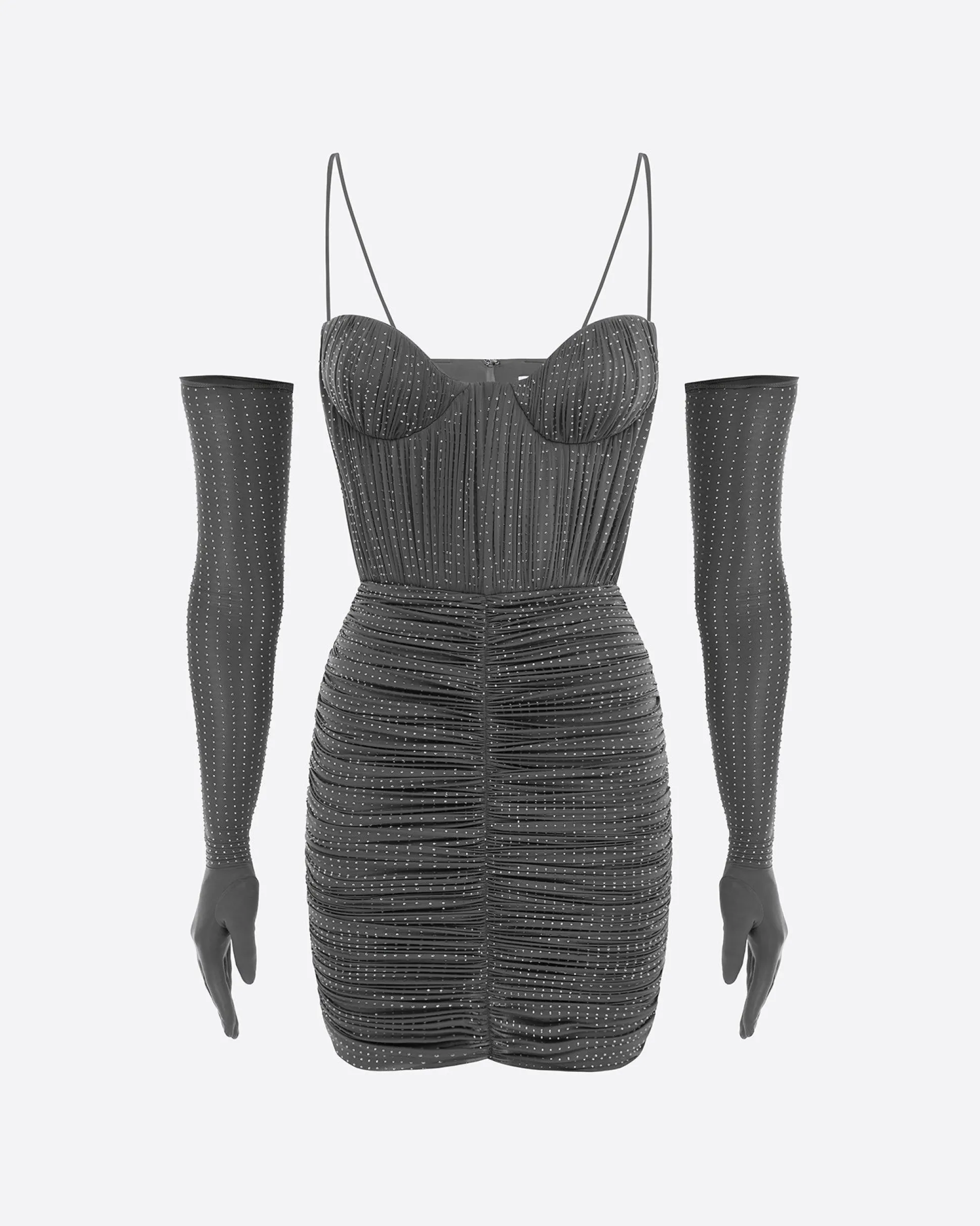Sweetheart Ruched Mini Dress in Crystal Jersey