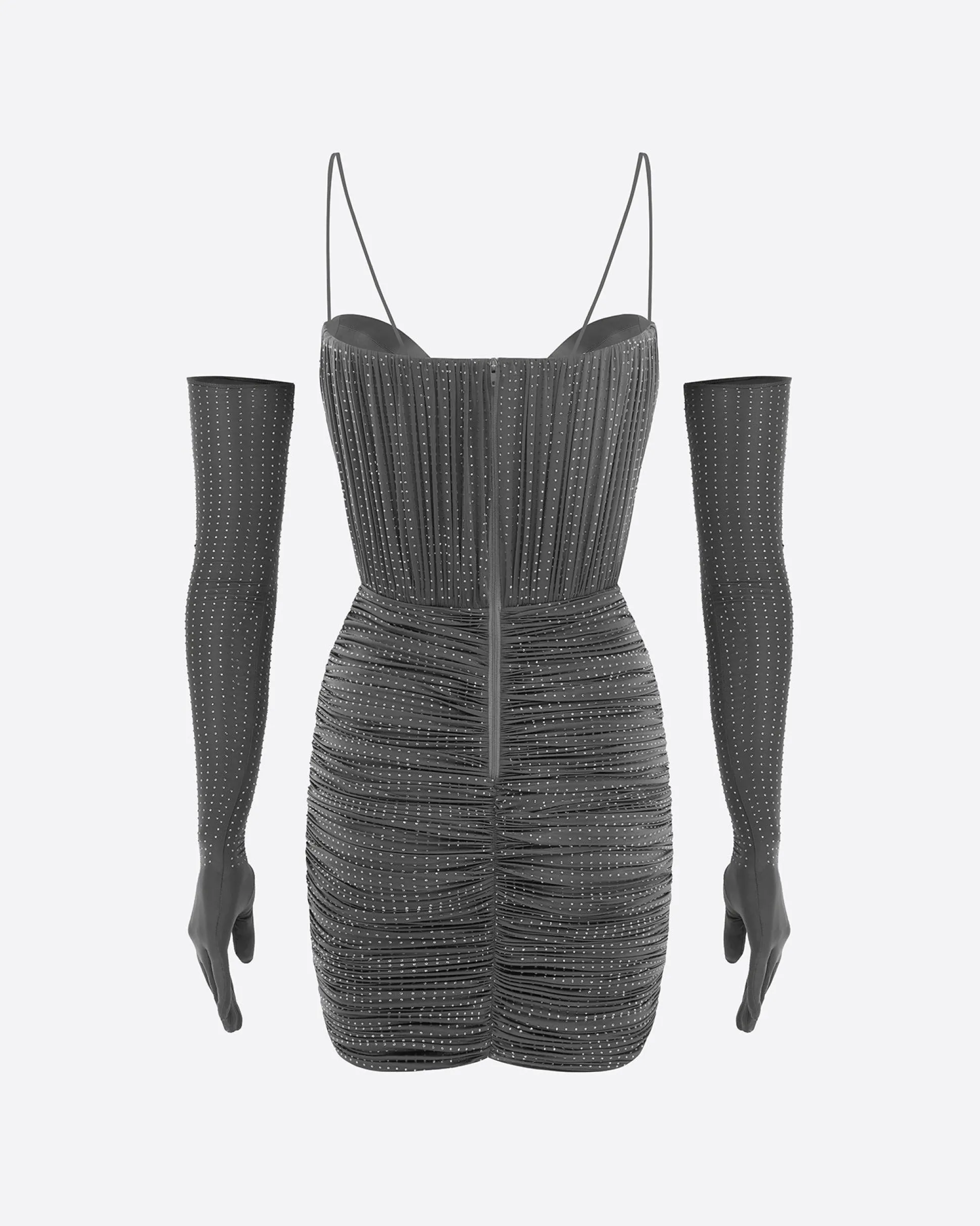 Sweetheart Ruched Mini Dress in Crystal Jersey