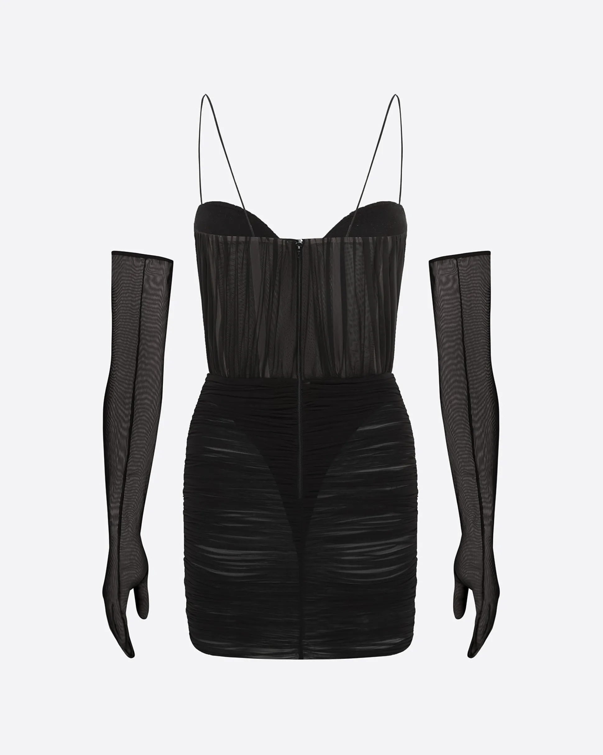 Sweetheart Ruched Mini Dress in Fine Mesh