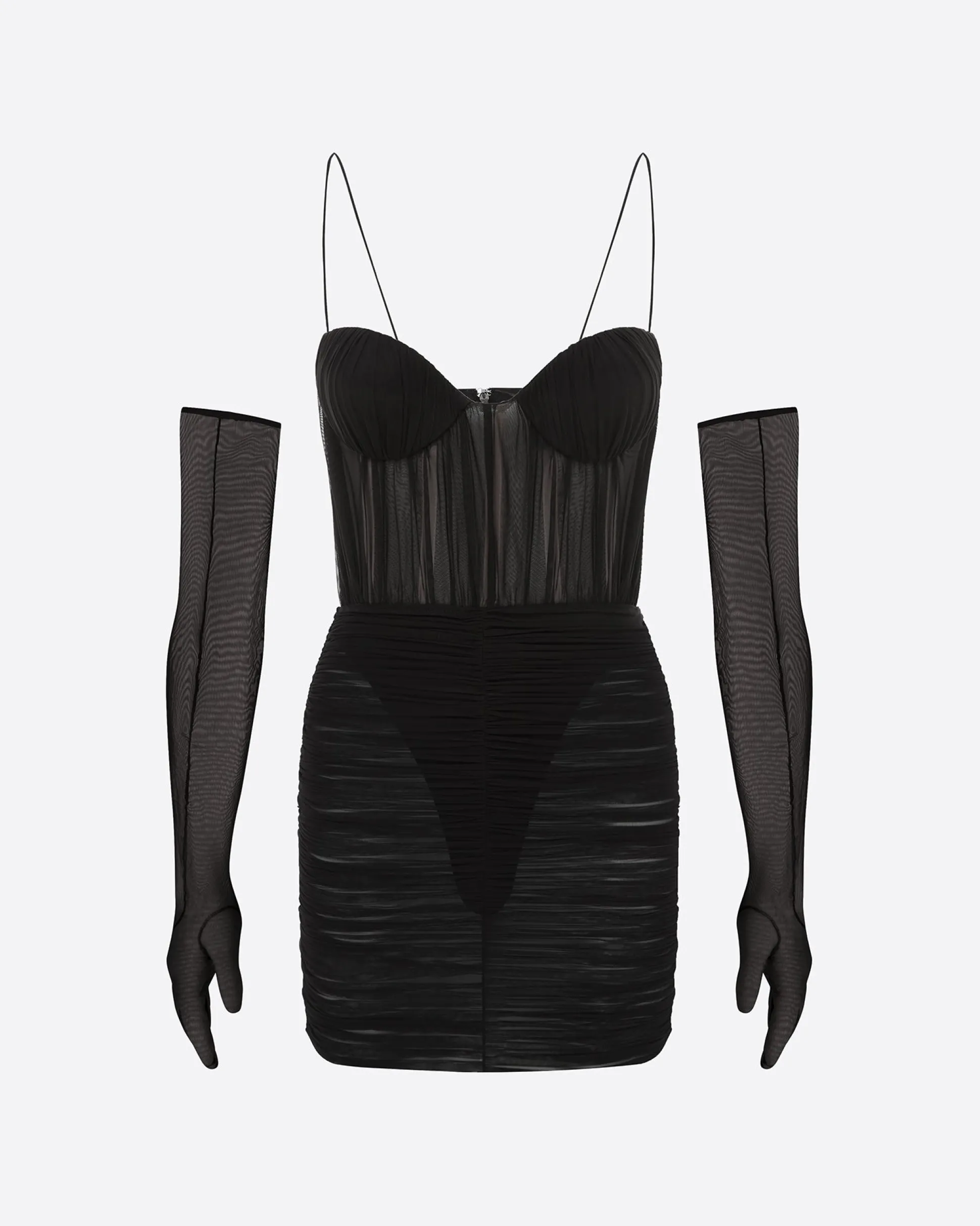 Sweetheart Ruched Mini Dress in Fine Mesh