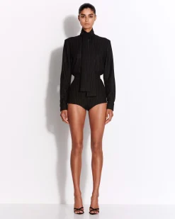 Tie Shirt in Wool Pinstripe