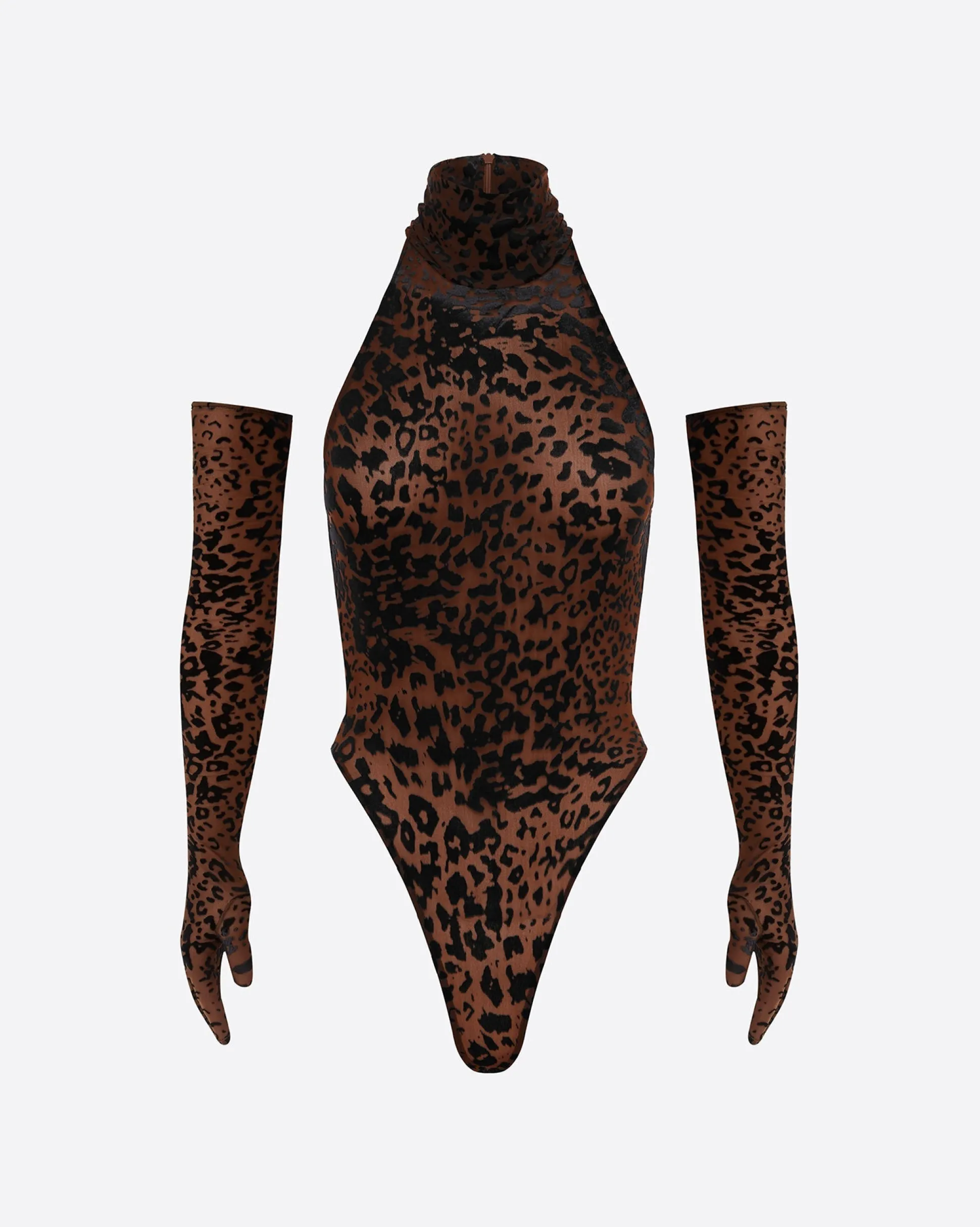 Turtleneck Bodysuit in Leopard Burnout
