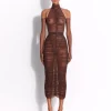 Turtleneck Ruched Bodysuit in Fine Mesh